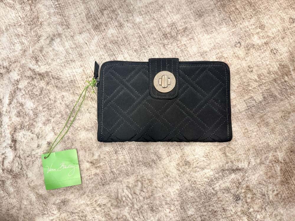 Vera Bradley RFID Turn Lock & Zip Organizer Wallet Black